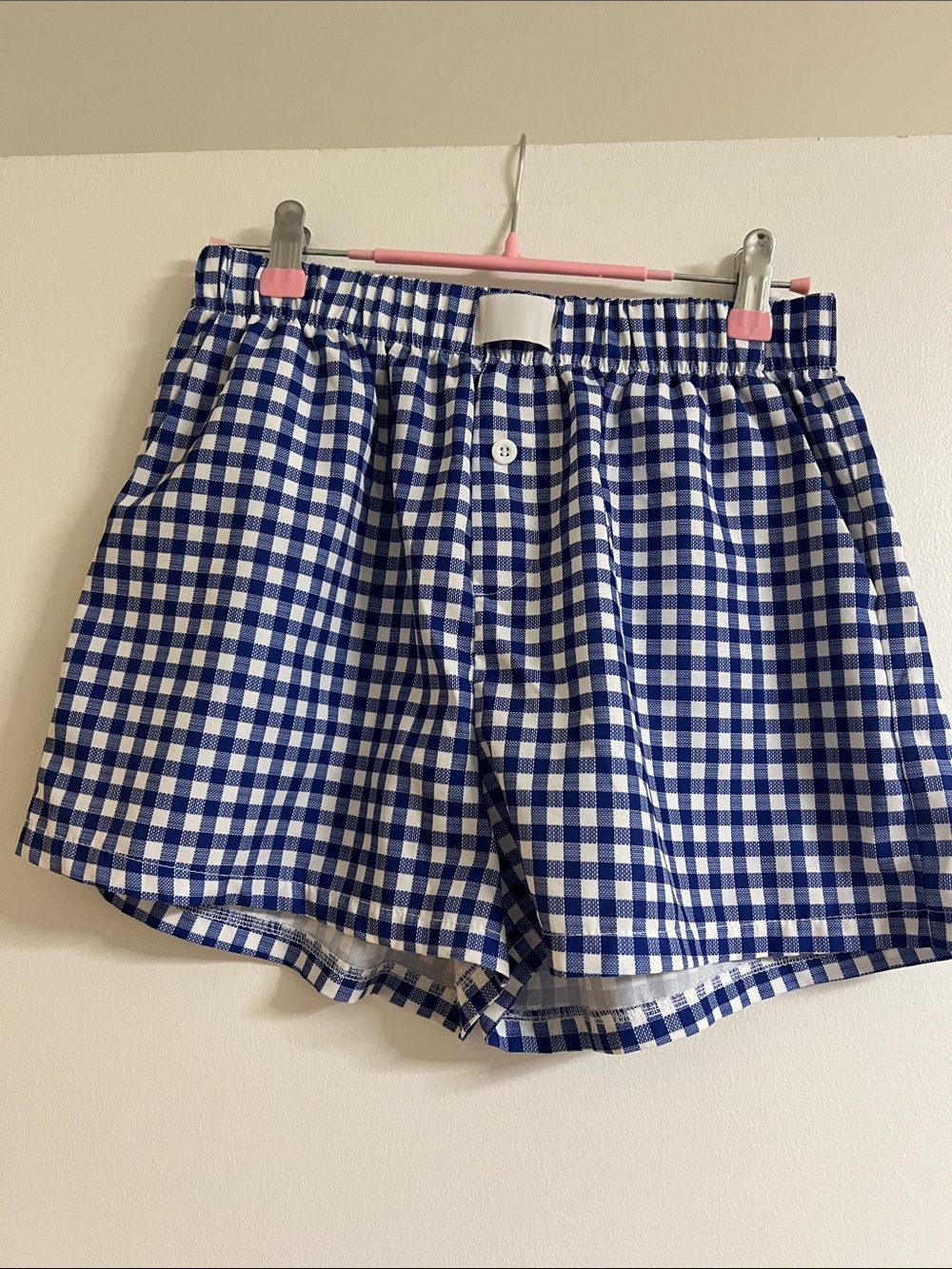 Blue Gingham Women's Elastic Waist Shorts
